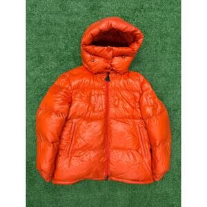 Moncler Guernic Giubotto Hooded Puffer Jacket Orange Size 4